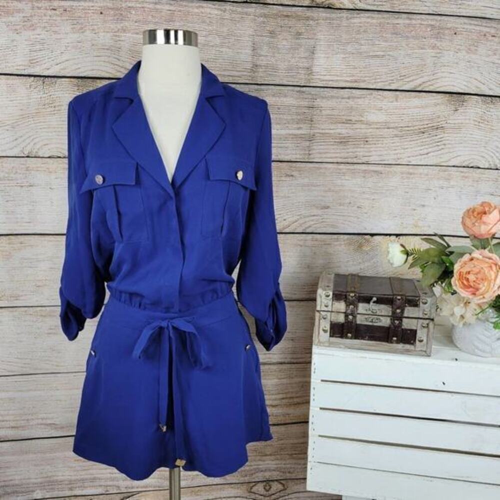 Marciano Cobalt Blue Aria Long Sleeve V‎ Neck Cargo Shirt Romper Size XS